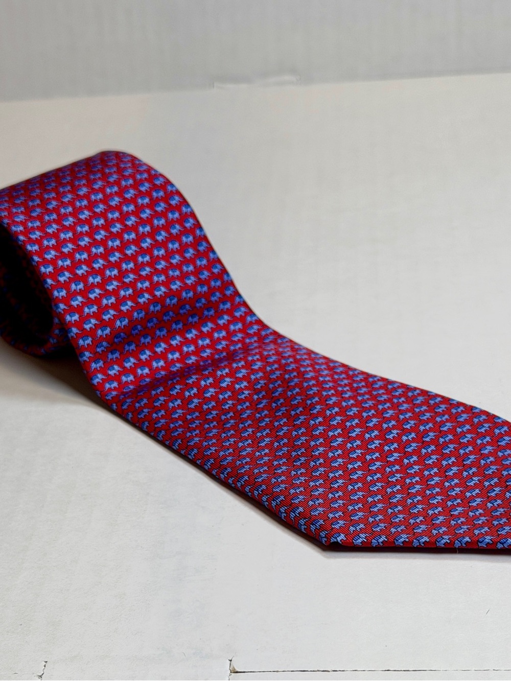 Thomas Pink London Silk Tie Red Blue Elephant Print Italy